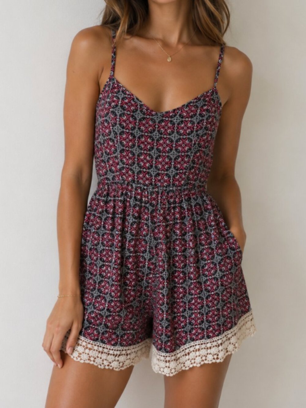 NWT Abercrombie & Fitch Print Romper XS Crochet Trim